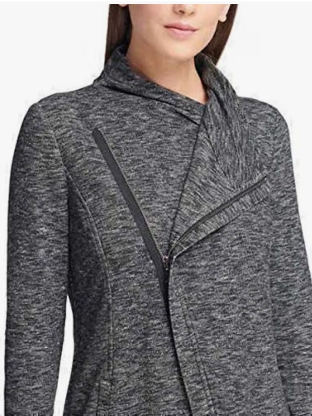 NEW G.H. Bass & Co Medium Gray Knit Zip Cardigan Marled Asymmetrical Jacket NWT